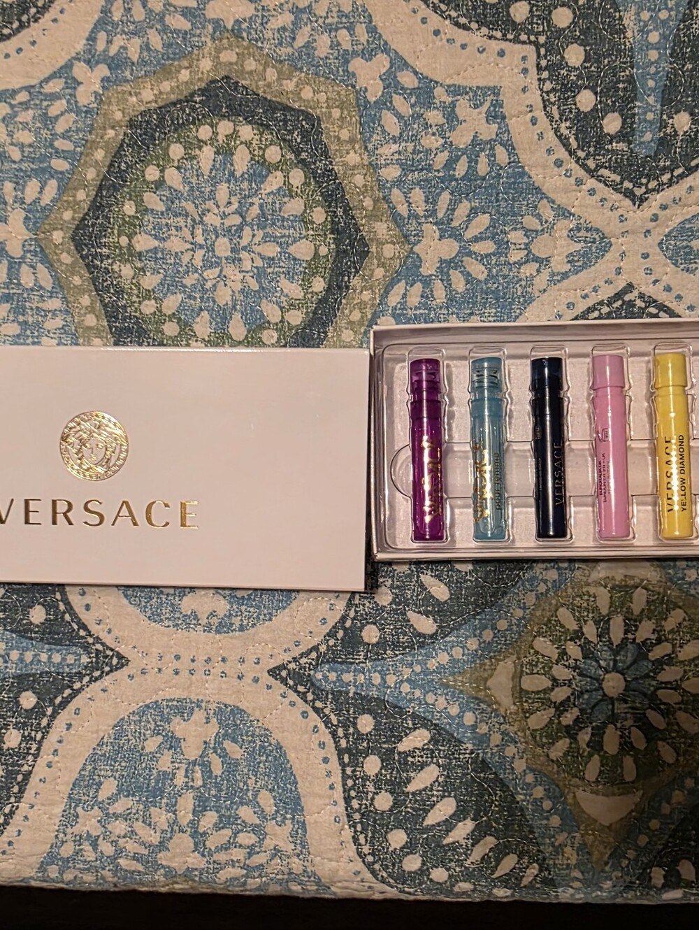 Versace Pink Yellow Navy Teal Purple Accent Fragrance Set